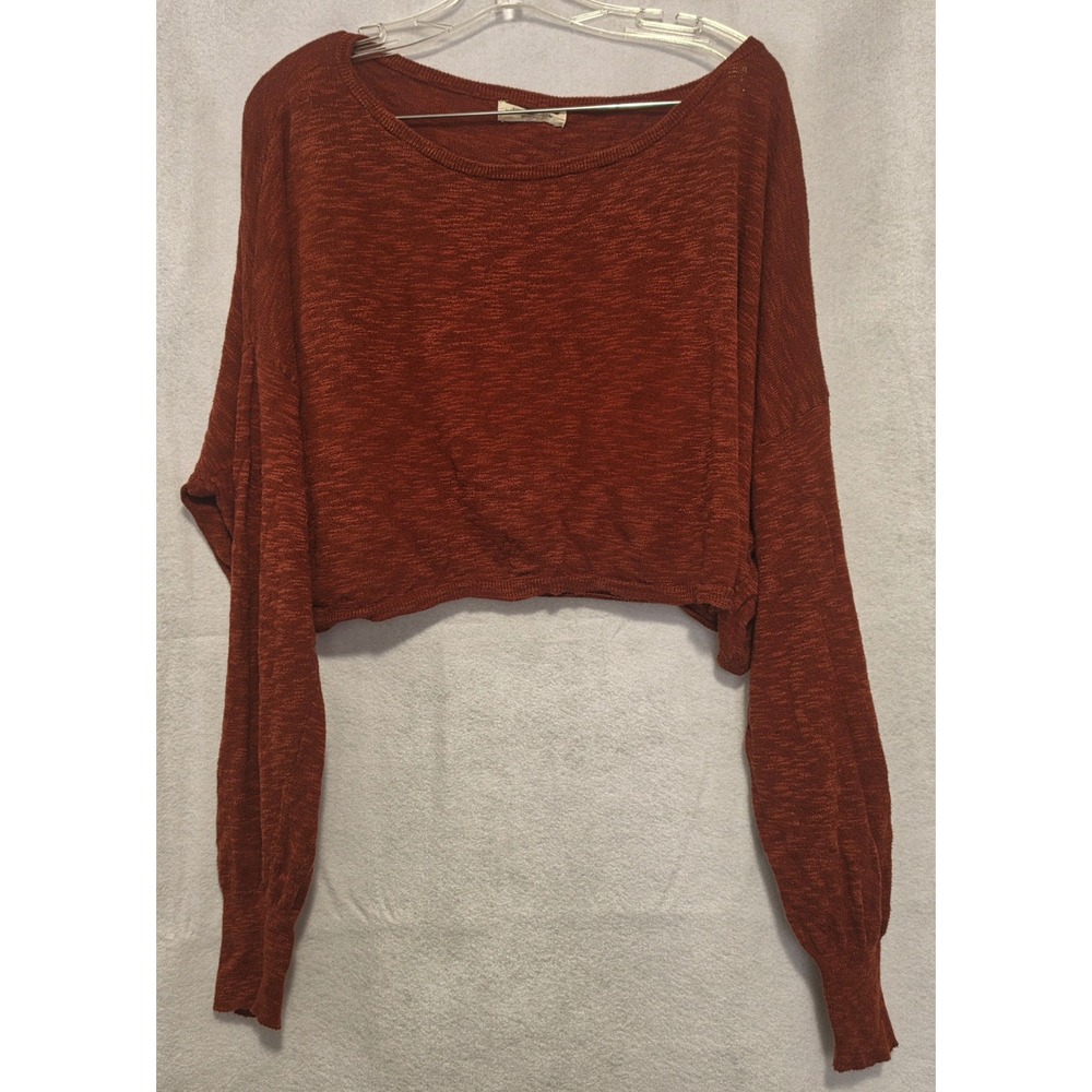 Natural Life Rust Orange Cropped Knit Sweater Wide Neck Long Sleeve Large